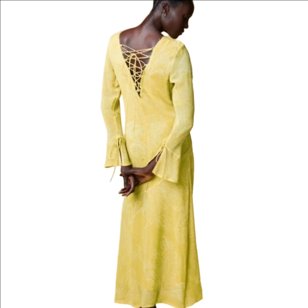 H&M Fairy Indie Whimsigoth Long Bell Sleeve Dress in Lemon Yellow